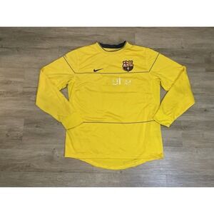 VTG BARCELONA FC Nike Goalkeeper Football Shirt Sz L Yellow Soccer Jersey GK